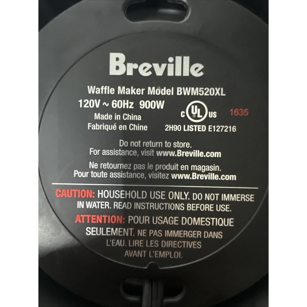 Breville Waffle Maker BWM520XL No Mess Stainless Steel WORKS Tested Clean EUC!!